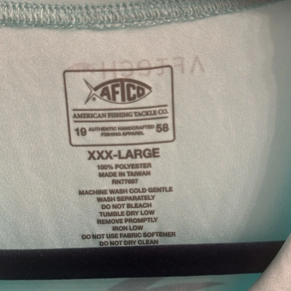 AFTCO Aqua blue Long Sleeve Tee Classic Design size 3XL 100% polyester